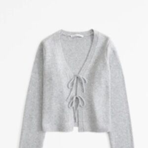 Abercrombie & Fitch Light Gray Cardigan with Tie Front